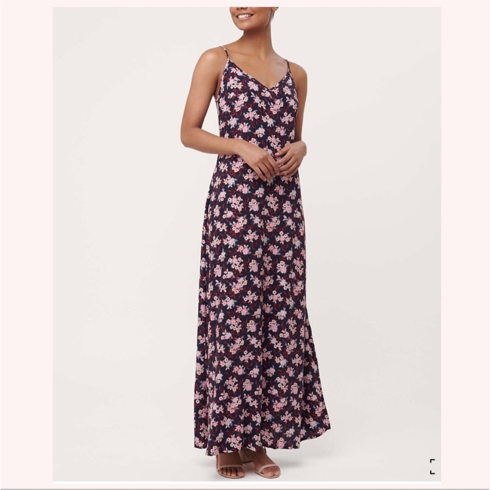 LOFT Black and Pink Floral Maxi Dress